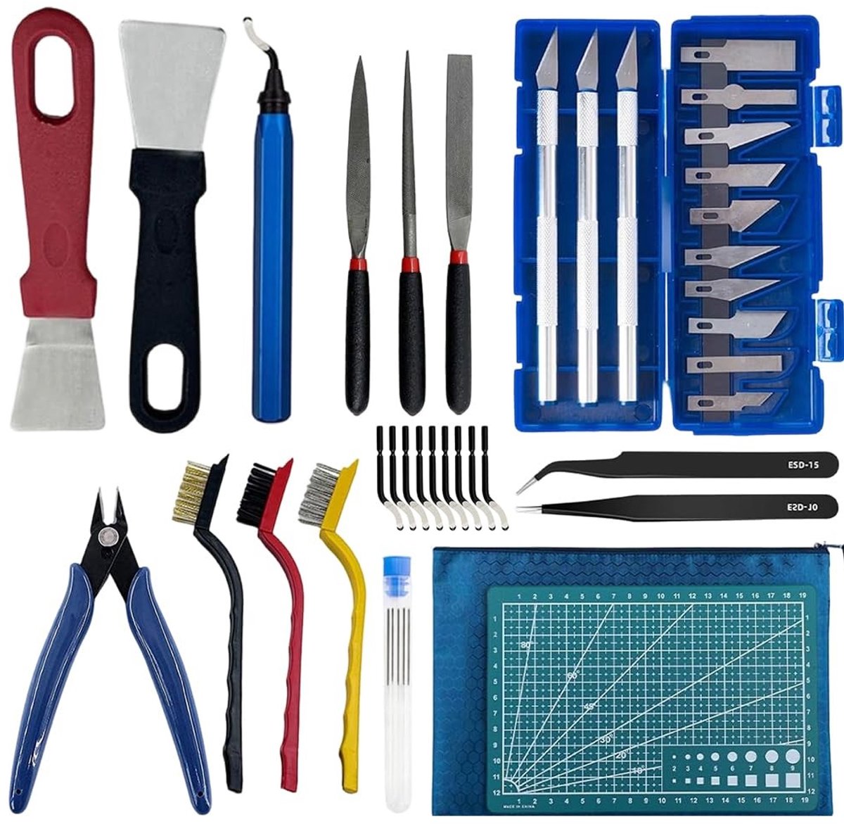 Dailygoods- 3D-printeraccessoireset 42-delig - gereedschapsset - mondreinigingsset - ontbraamgereedschap - snijmessen/vijlen - duurzame materialen - nauwkeurige resultaten - 3D-printgereedschap
