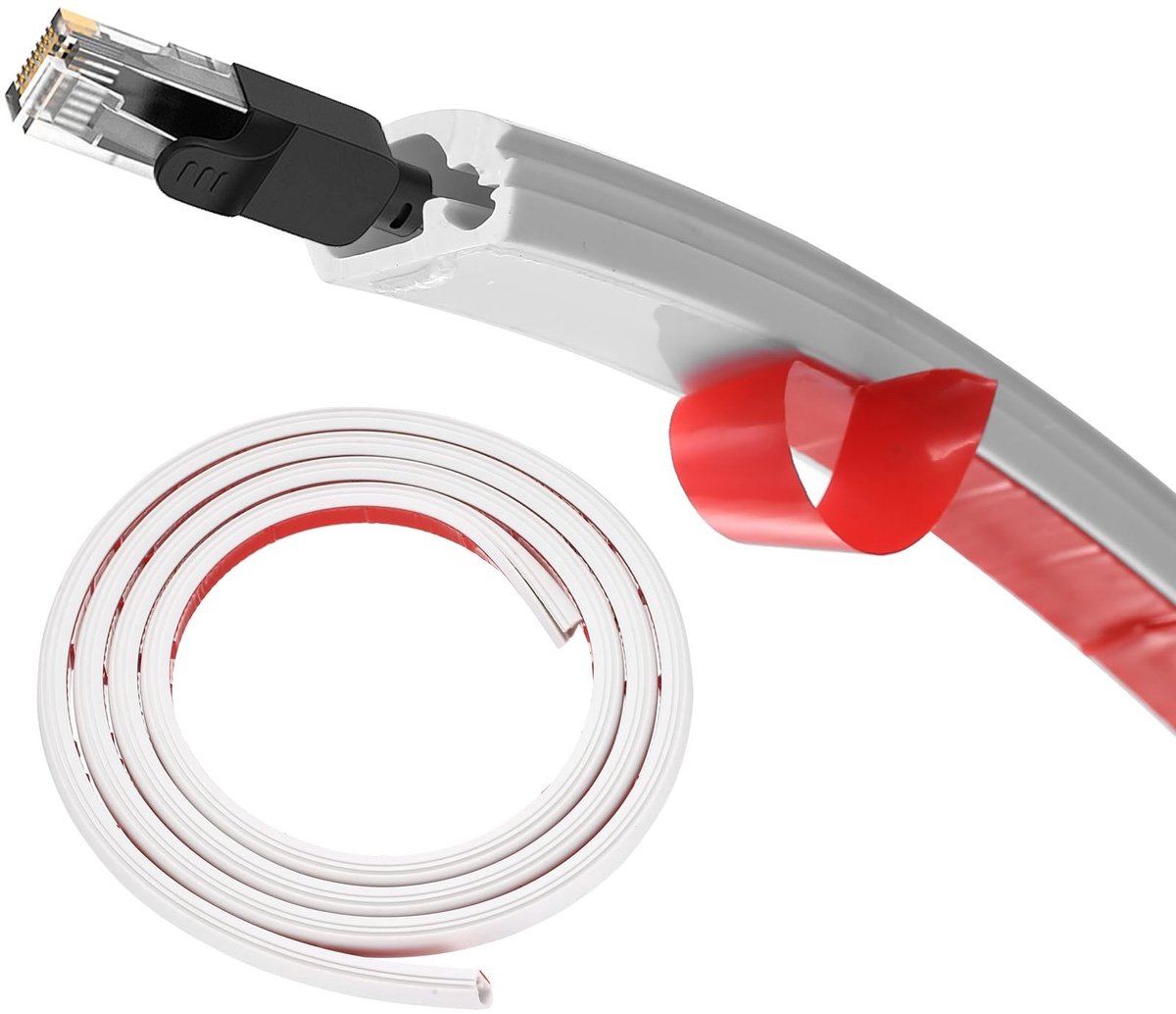 Dailygoods - Zelfklevende kabelgoot, 2 meter elektrische kabelafdekking, flexibele bodemafdekking, tv-wandkabelafdekkingen, kabelgoot voor elektrische kabels, kabelgoot voor binnen en buiten (wit)