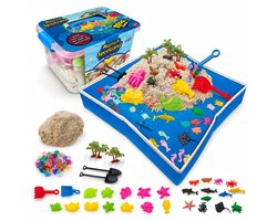 Mass Store - Magisch Zand - Kinetisch Effect - Speelzand - Oceaan Thema - 50 Accessoires - Opvouwbare Speelbak - Educatief & Sensorisch Speelgoed