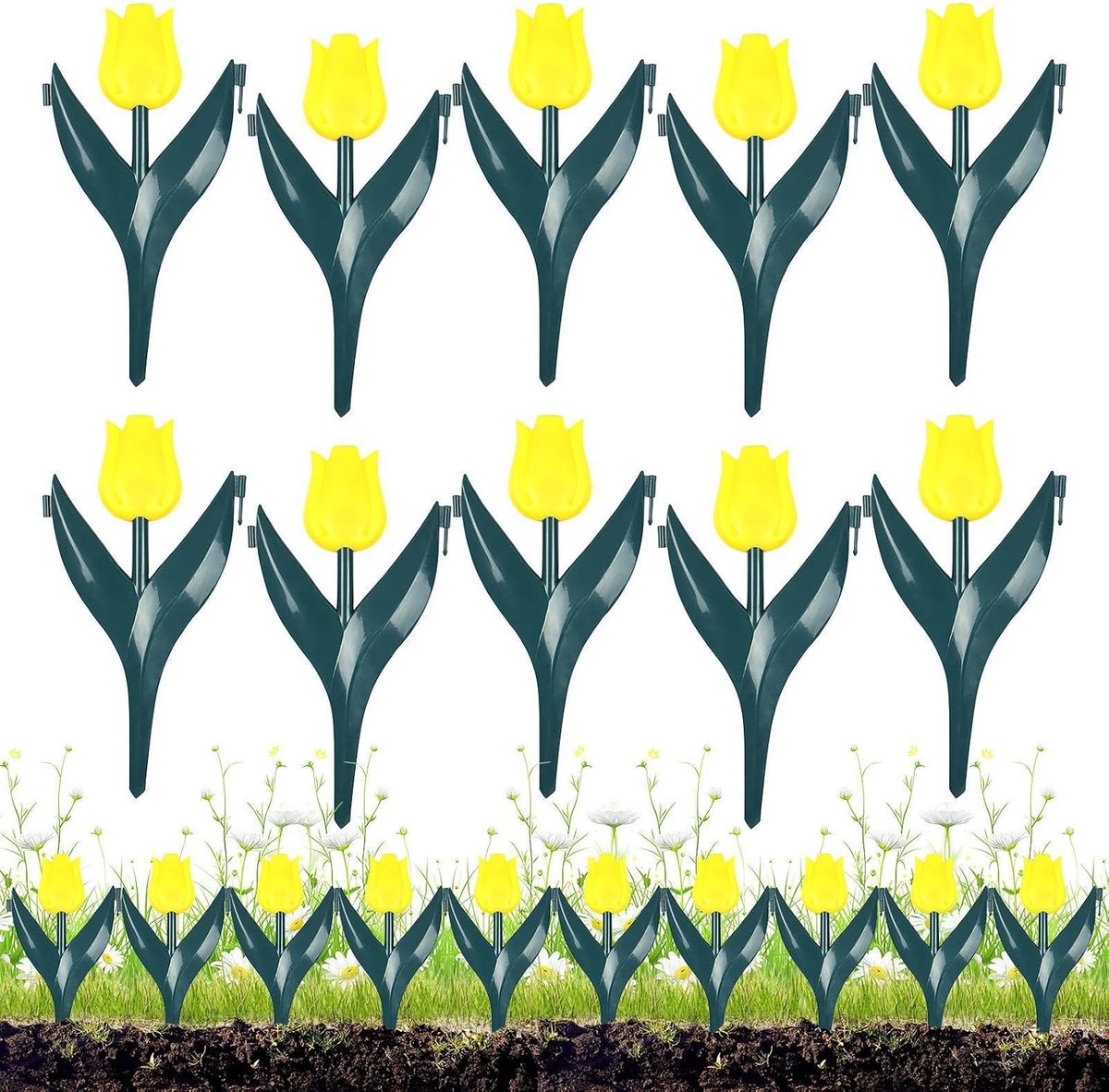 Tuinbedafscheiding 10 Stuks - Bloemenrand Borderrand - Tuin Ontwerp - Kunstbloem Vorm - 30x25cm - Geel