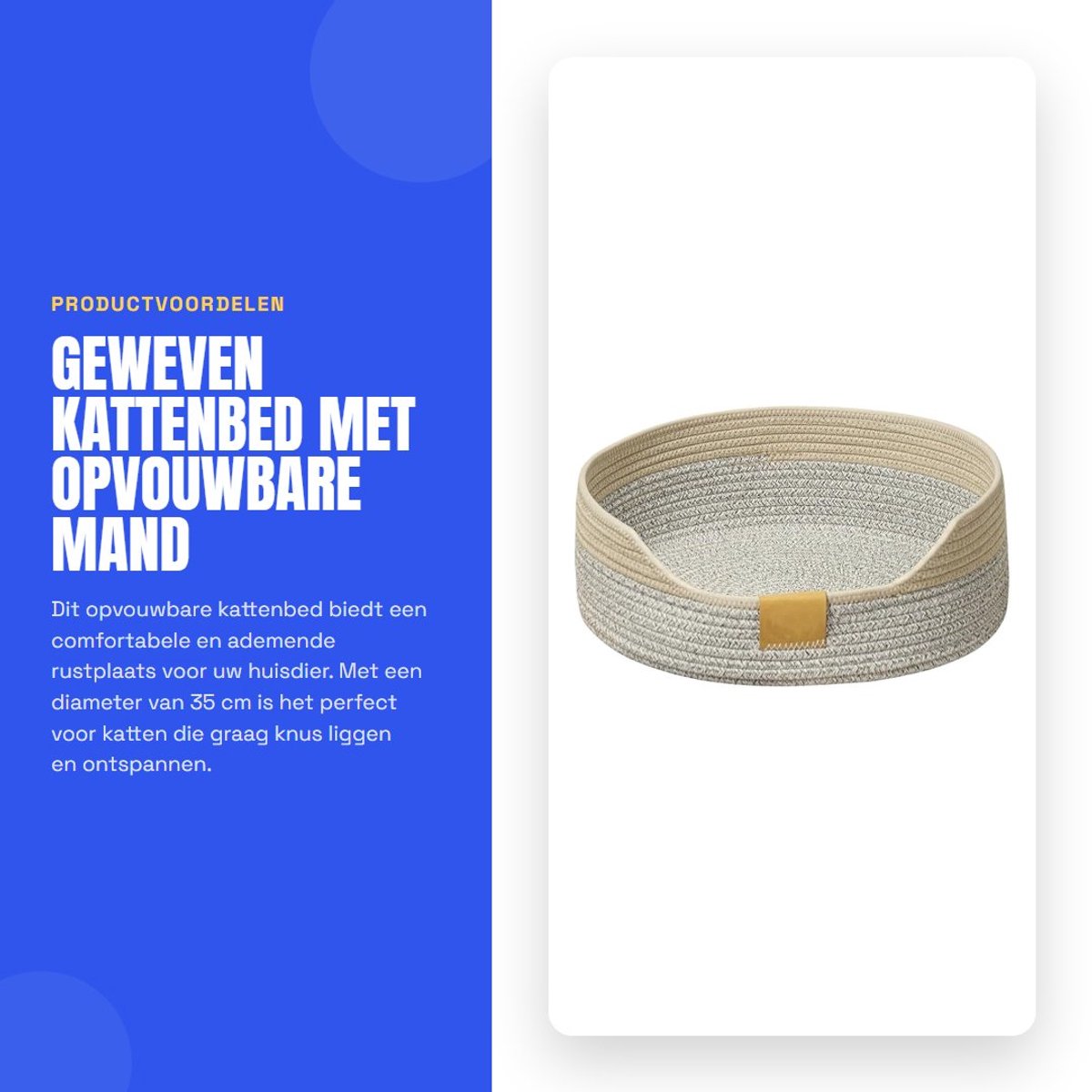 Dailygoods- Kattenbed Ademend - Opvouwbare Mand - Krasbestendig - Comfortabele Rustplaats - 35 cm Diameter - Duurzaam Materiaal - Huisdierenbed