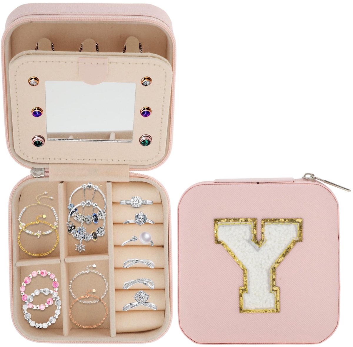 Dailygoods- Sieradendoos met Spiegel - Sieradenorganizer - Reissieradendoos - Duurzaam PVC - Waterdicht - Luxe Interieur - Sieradenbox