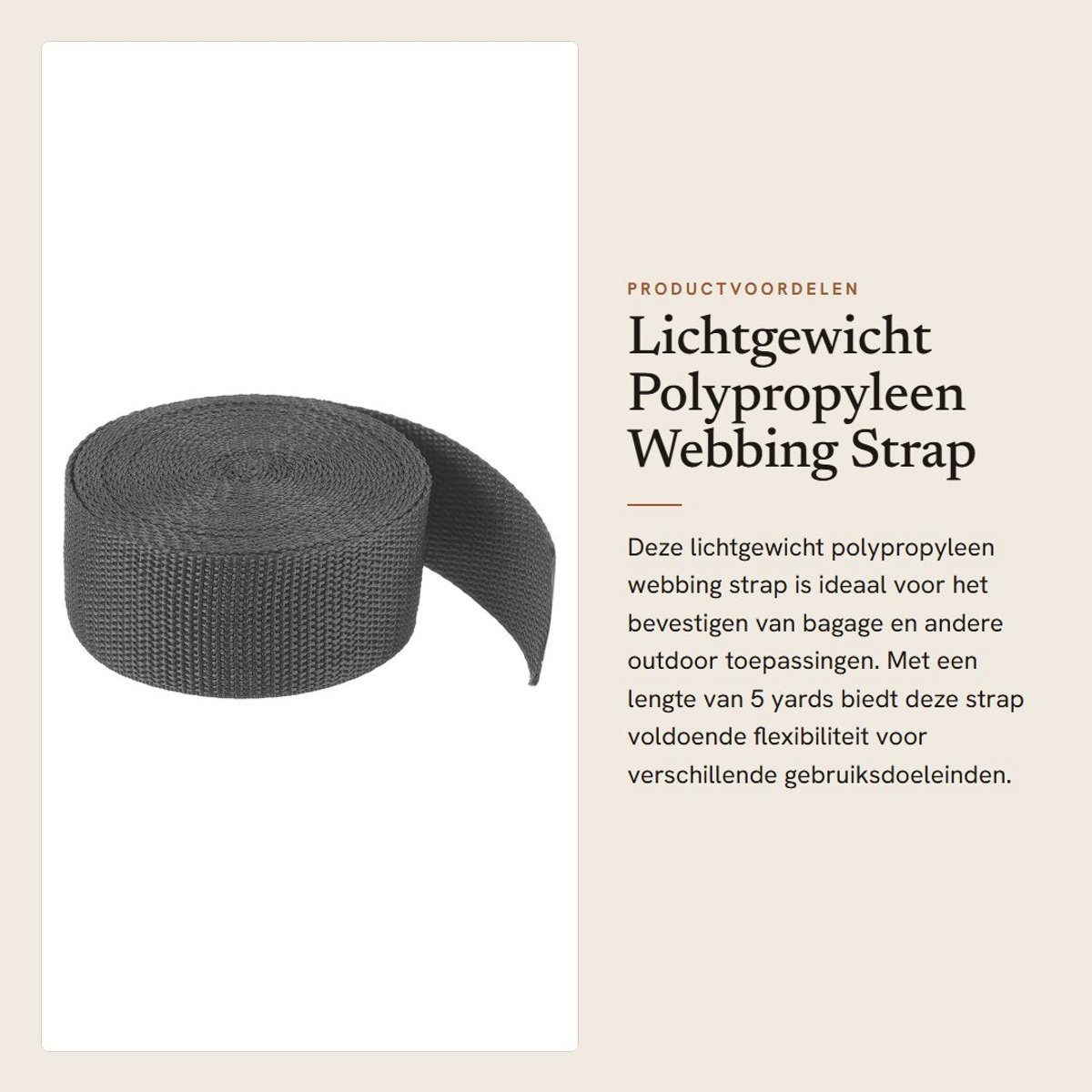 Dailygoods- Webbing Strap Lichtgewicht - Polypropyleen - Rugzakband - Bagageband - Cargo Riem - 1 1/2 inch - 5 Yards - Rugband