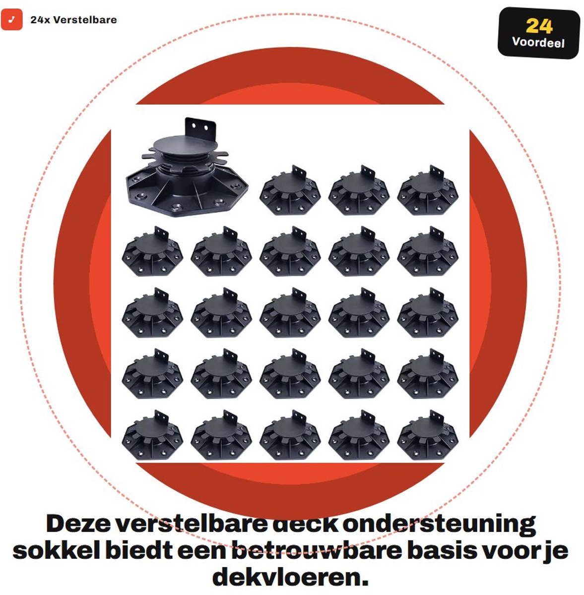 Dailygoods- Deck Ondersteuning 24 Stuks - Verstelbare Sokkel 30mm-60mm - Buiten Gebruik - Duurzaam - Optimale Stabiliteit - Hoogwaardige Materialen - Terrassteunen