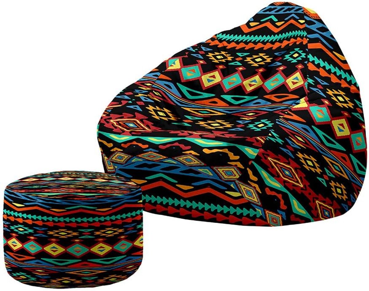Zitzak met kruk - Lounger bank - Ontspannen zitten - Uniek design - 80x90+20x30cm - Geel