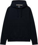 Donkerblauwe hoodie met capuchon en kangoeroezak.