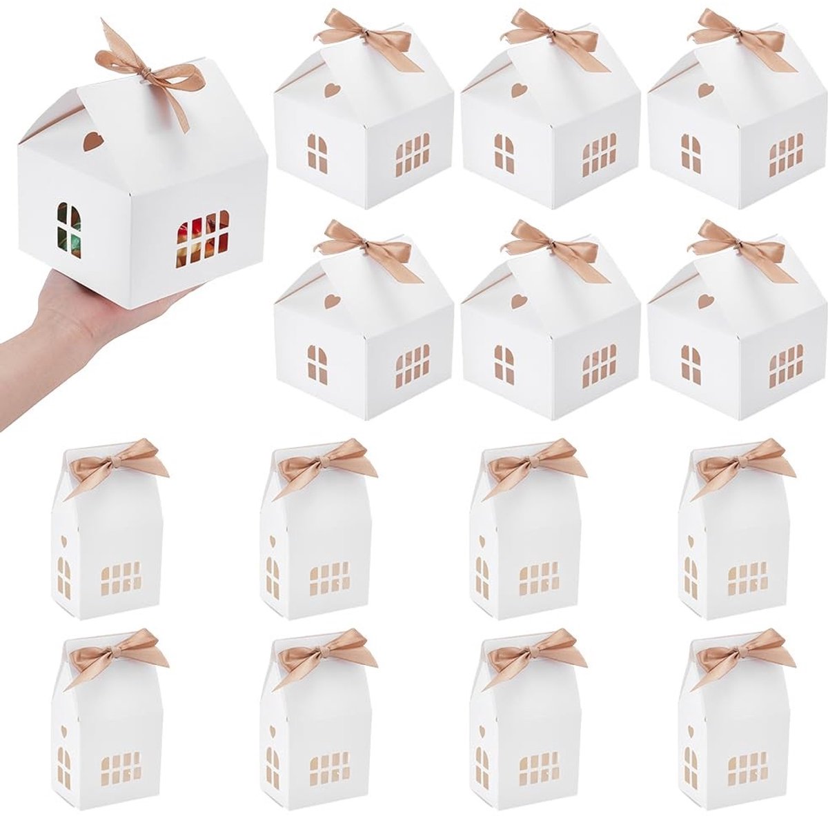 Dailygoods- Feestdozen 20 stuks - Huisvormige Geschenkdozen - Snoepdozen met Lint - Decoratieve Opbergdozen - Driedimensionale Dozen - Geschikt voor Feestdagen