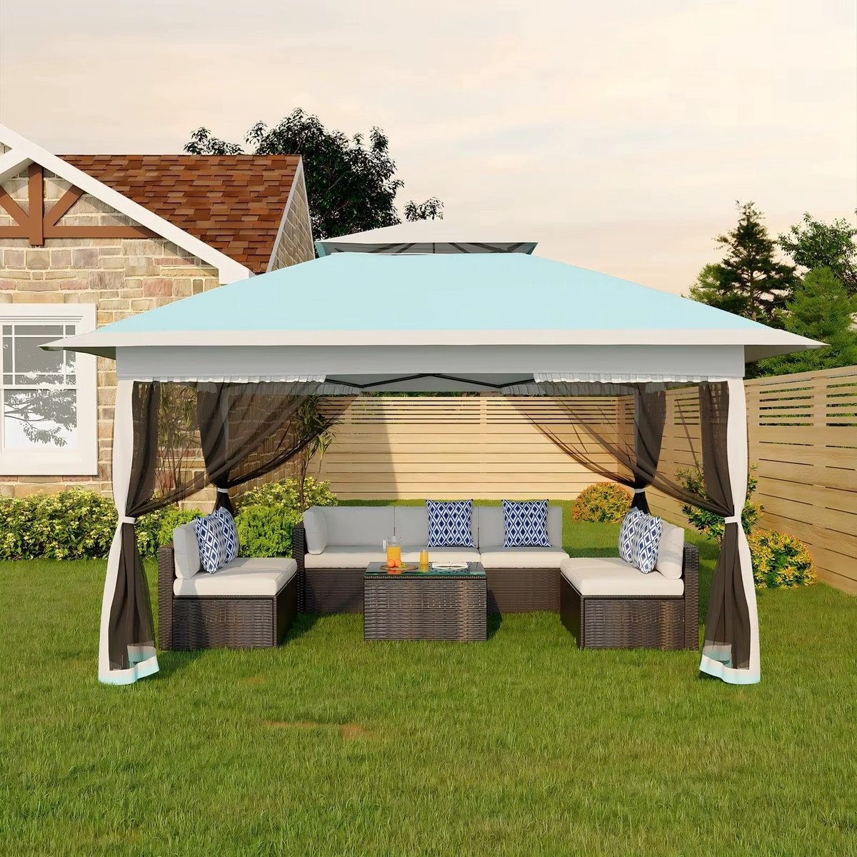 CreateEcom Partytent - partytent 3x3 - luifel - Partytent met muskietengaas - dubbel dak - Verstelbare hoogte - Waterdicht - Bauw
