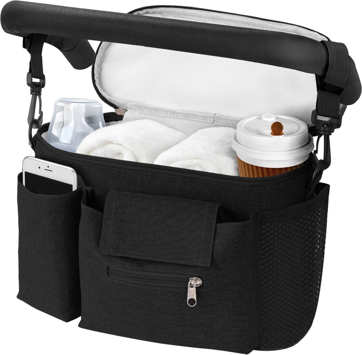 Dailygoods- Kinderwagentas Waterdicht - Kinderwagenorganizer - Verstelbare Schouderriem - Touchscreen Telefoonvak - Lichtgewicht Oxford-Stof - Meerdere Compartimenten - Luiertas