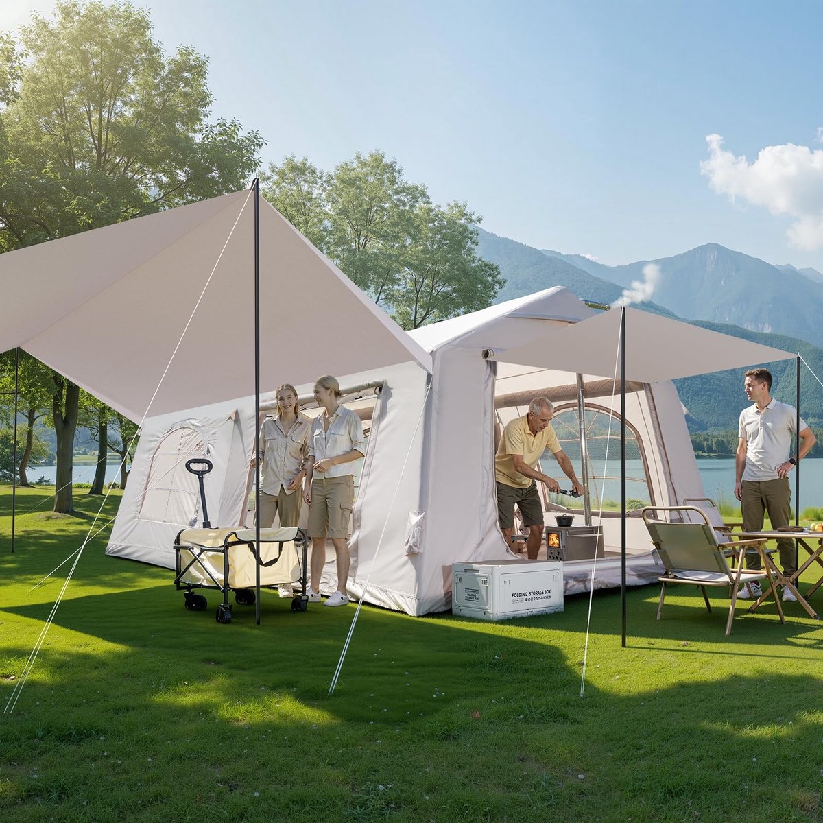 Dailygoods- Opblaasbare Tent 4 Personen - Waterdicht - Oxford Stof - Eenvoudige Installatie - UV-bestendig - Schokbestendig - Kampeertent