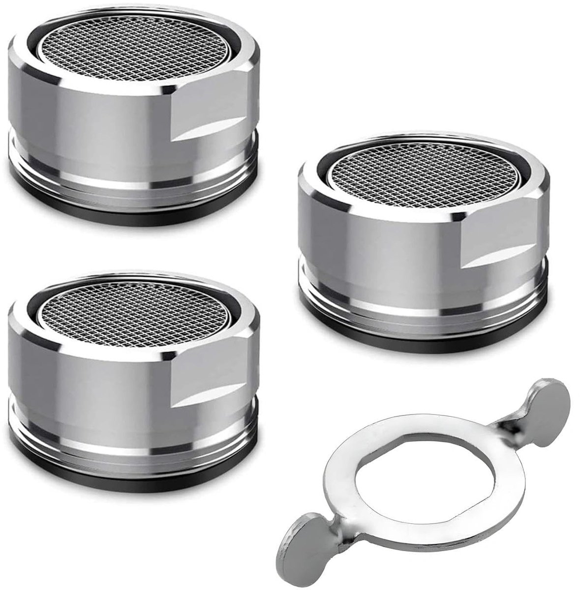 Dailygoods - 3 stuks waterkraanzeef-straalregelaar, 24 mm straalregelaar, kraan voor kranen, mengmondstuk, inzetstuk met roestvrijstalen filter, met een sleutel, zilverkleurig