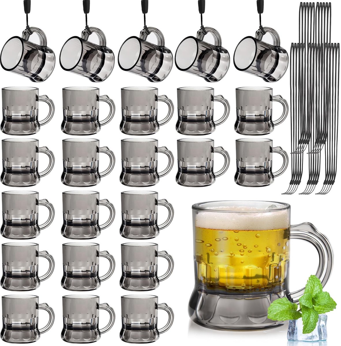 Dailygoods- Borrelglas 25 Stuks 30ml - Herbruikbaar - Plastic - Met Handvat - Kettingkoord - Ideaal voor Feestjes - Shotglazen