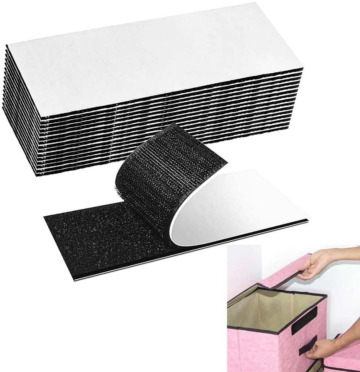Dailygoods - Klittenband, zelfklevend, extra sterk, kleefpads, dubbelzijdig plakband, dubbelzijdig plakband, herbruikbaar, rechthoekige tape, zelfklevend, 2,5 x 10 cm (zwart) 18 stuks