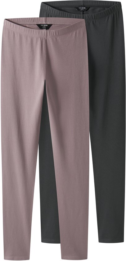 Twee meisjesleggings, een lichtroze en een antrgrijs.