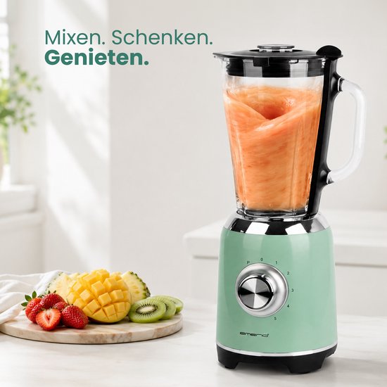 Emerio Retro Blender - 1,75L - Smoothie Maker met Glazen Kan - 5 snelheden - Pulsfunctie - RVS messen - 600W - BL-131620.8 Groen van Emerio — afbeelding 2