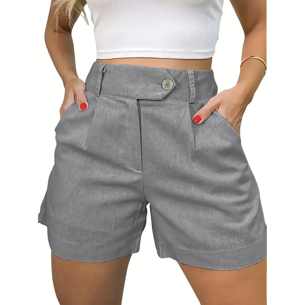 Currero Korte Linnen Broek Dames Zomerbroek Volwassenen Korte Broek Shorts Strandbroek Zomer Ibiza Stijl Donkergrijs