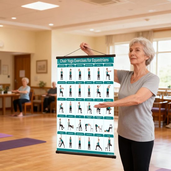 Stoel Yoga Poster - Oefenschema Fitness - Senioren Bewegen - Meer dan 30 Posities - 40 x 60 cm - Blauw — afbeelding 4