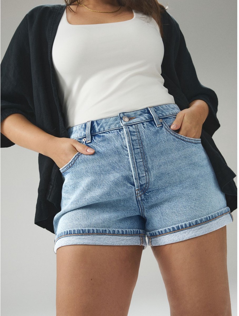 Next - Dames - Denim zandlopershort - Blauw