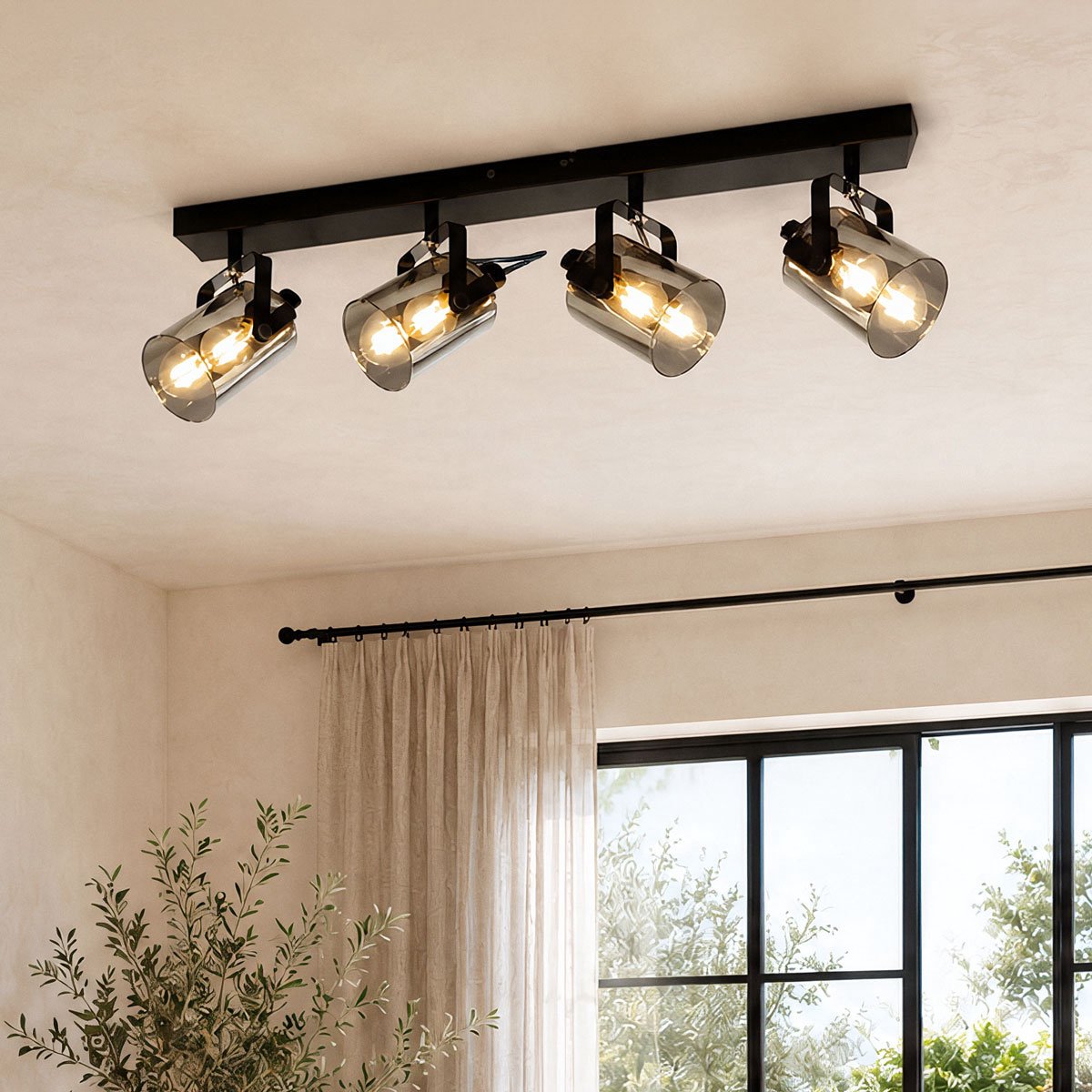 Plafondlamp met smoke grijs glas, 4-lichts - Lucie