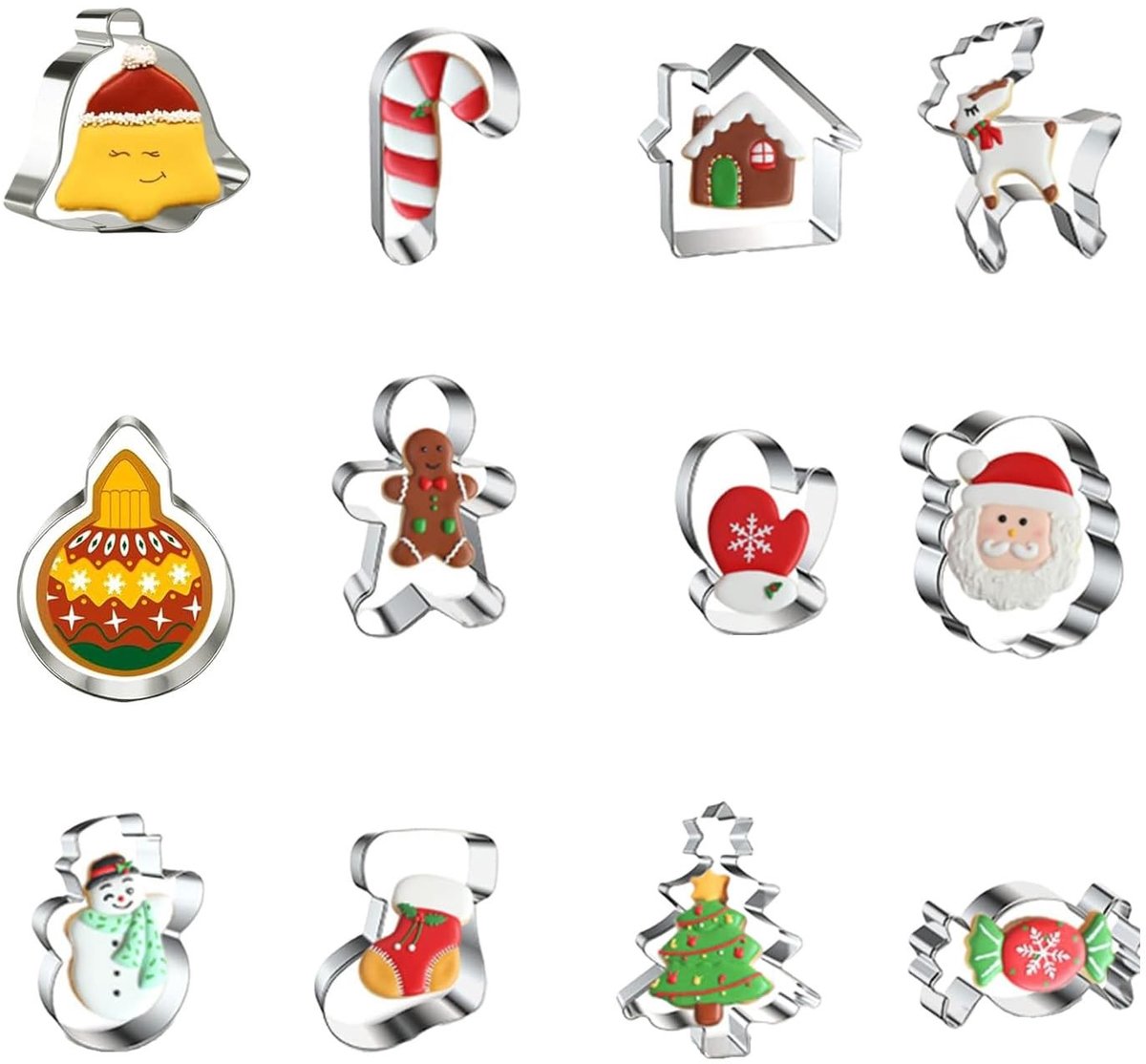 Dailygoods- Kerstkoekjes Uitstekers - 12-delige Set - Roestvrij Staal - Voedselveilig - BPA-vrij - Schokbestendig Ontwerp - Koekjesuitsteker