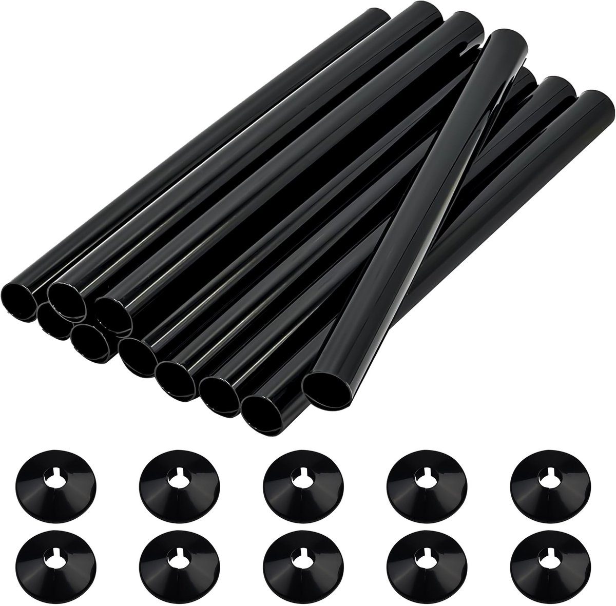 Dailygoods- Radiator Pijp Covers 10 Stuks - Verdikte Mouwen 200Mm x 15Mm - Plastic Snap Op Caps - Zwart - Bescherming - Eenvoudige Montage - Radiatorafdekking