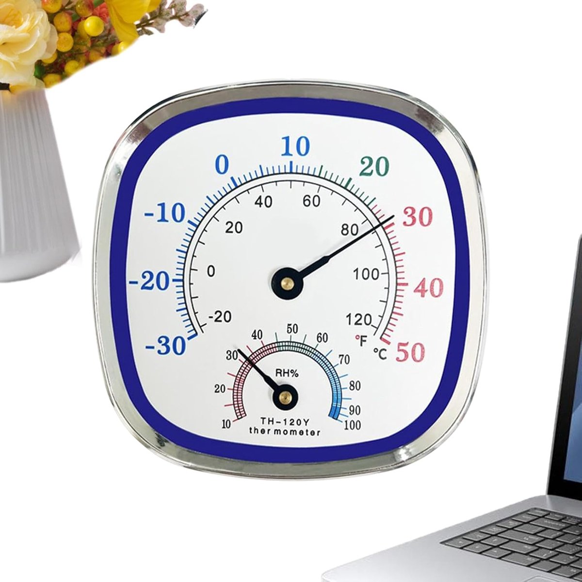 Thermometer Hygrometer - Luchtvochtigheid Monitor - Klimaat Bewaken - Batterijloos Mechanisch - 12 cm - Zilverkleurig