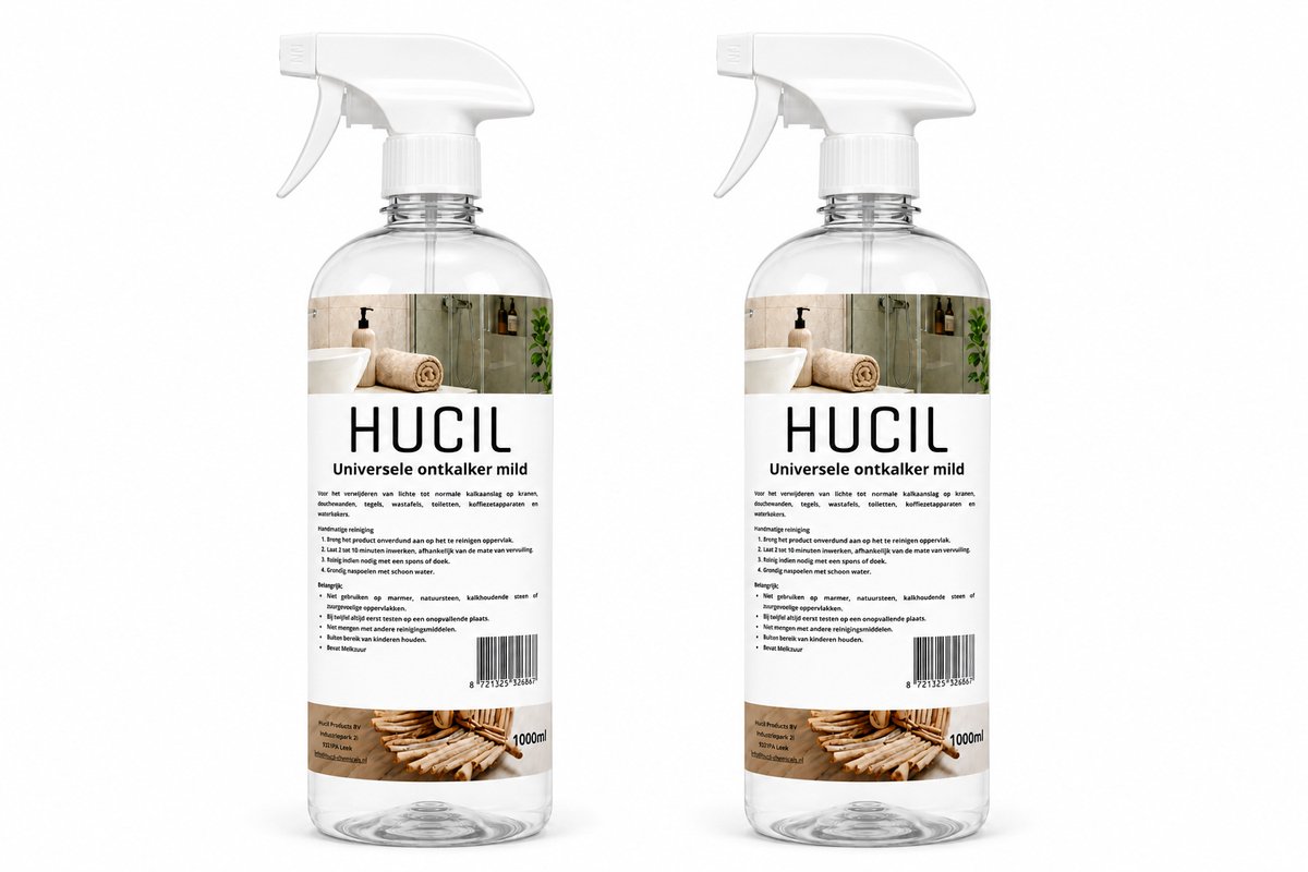 Hucil Milde Kalkverwijderaar - 2 x 1 liter spray - ontkalker - badkamer reiniger - sanitair - geurloos