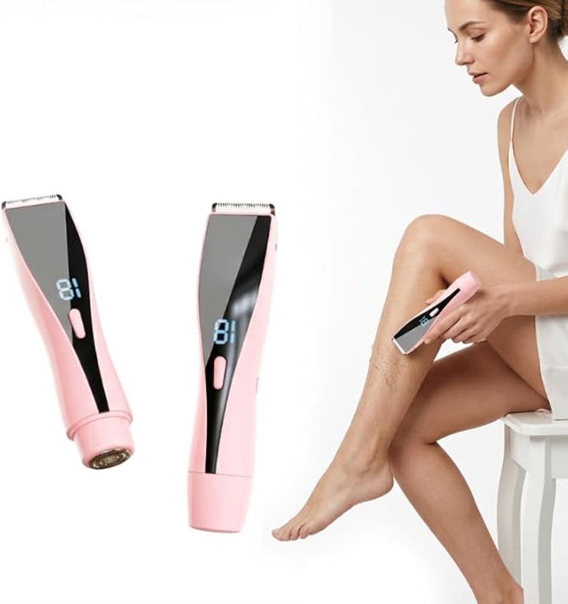 Elektrisch scheerapparaat Geschikt voor vrouwen met led-display, keramische mesjes, dubbele opzetstukken ( Geschikt voor zowel lang als kort haar), waterdichte epilator Geschikt voor het hele lichaam en draadloos oplaadbare bikinitrimmer.