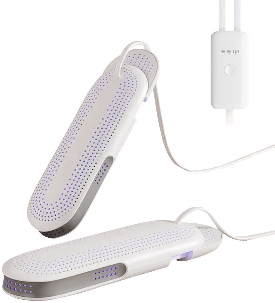 Gloovon® -Elektrische Schoenendroger met Timer & UV-Sterilisatie - Uitschuifbaar & Opvouwbaar - Schoenverwarmer & Geurverdrijver - Wit-Grijs