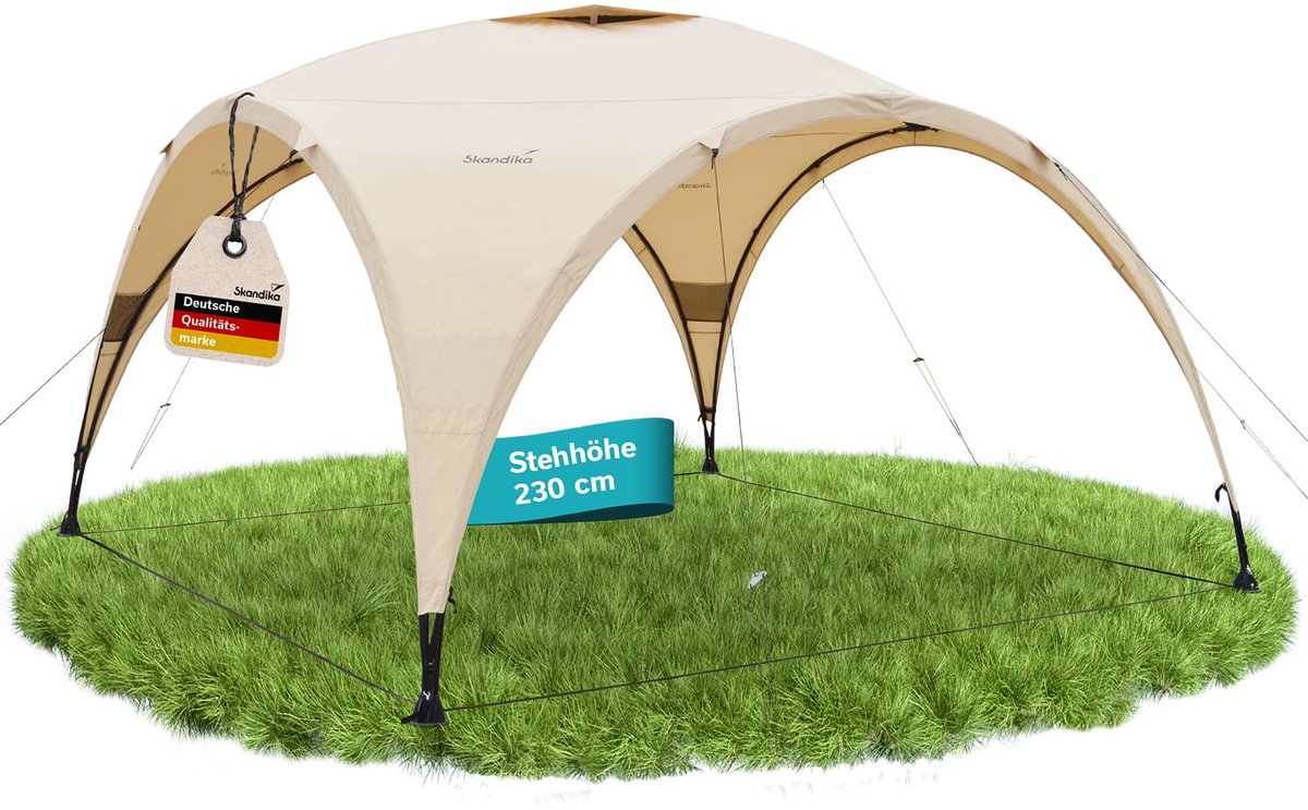 Skandika paviljoen Ascot 350 technische katoen - Outdoor tuinpaviljoen, Technical Cotton, 230 cm stahoogte, zonbescherming UPF 50+, weerbestendig, regenschutz, stalen stokken | partytent festival, strand