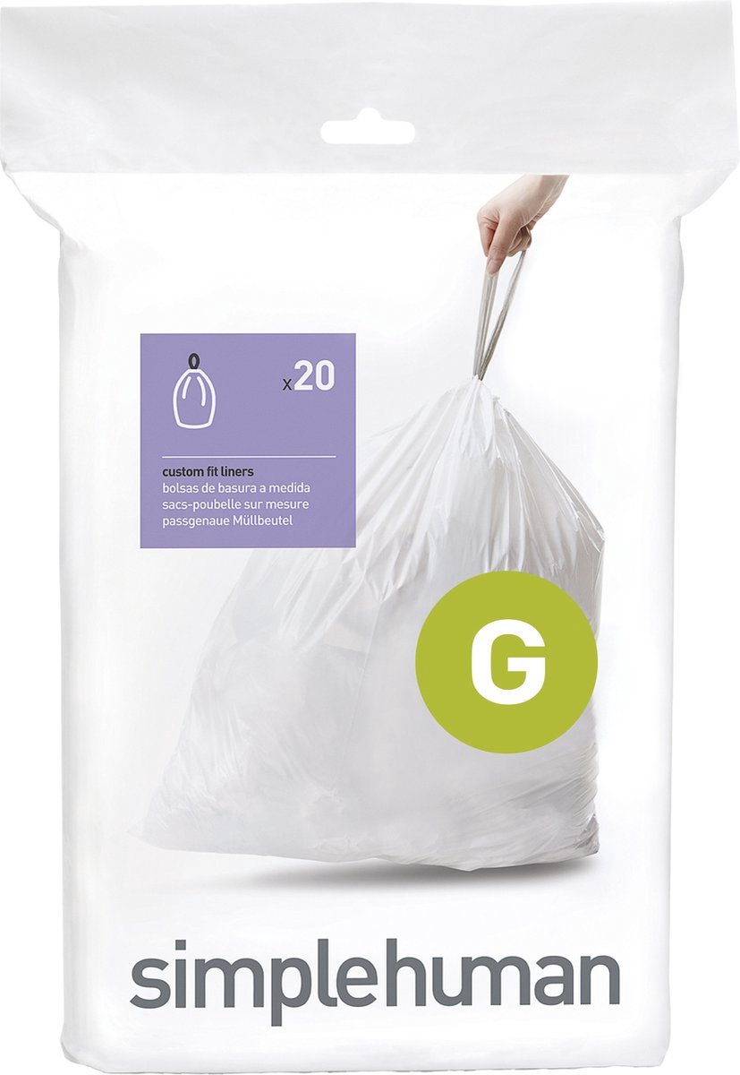 Simplehuman Code G Afvalzakken - 30 liter - 100 stuks - met Trekband - Wit