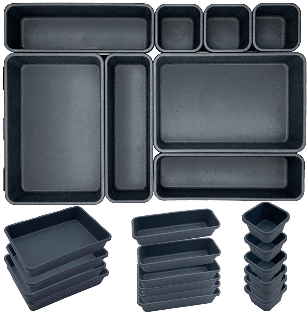 Dailygoods- Lade-Organizer 24 Stuks - Verstelbare Ladeverdeler - Kunststof Bakjes - Geschikt voor Keuken/Kantoor - Robuust en Diep - Ideaal voor Messen/Vorken