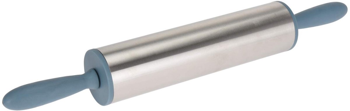 Dailygoods- Deegroller roestvrij staal - Gekleurde kunststof handgrepen - 44 cm lengte - Voor fondant/pizzadeeg - Ondersteunt bakplezier - Comfortabel hanteren - Bakgereedschap