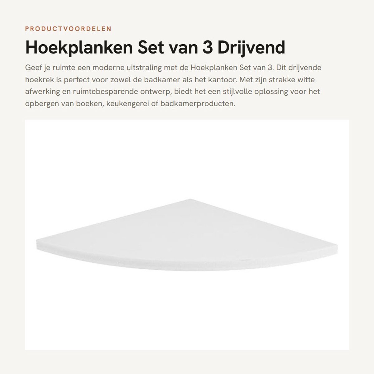 Dailygoods- Hoekplanken Set van 3 - Drijvende Hoekplanken - Wandmontage - Ruimtebesparend - Wit - PVC Materiaal - Wandplanken
