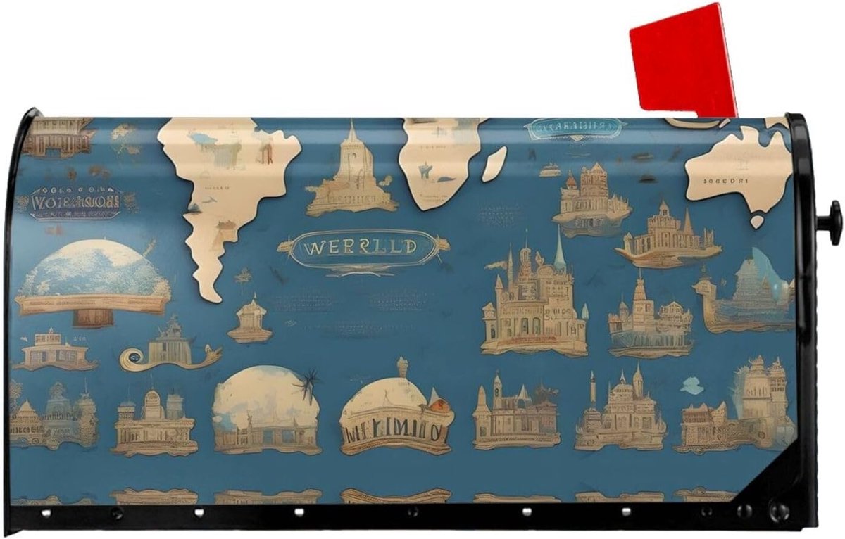 Brievenbushoezen - Brievenbusdecoratie - Buiten Decoreren - Magnetisch Bevestiging - 51 x 45 cm - Wereldkaart