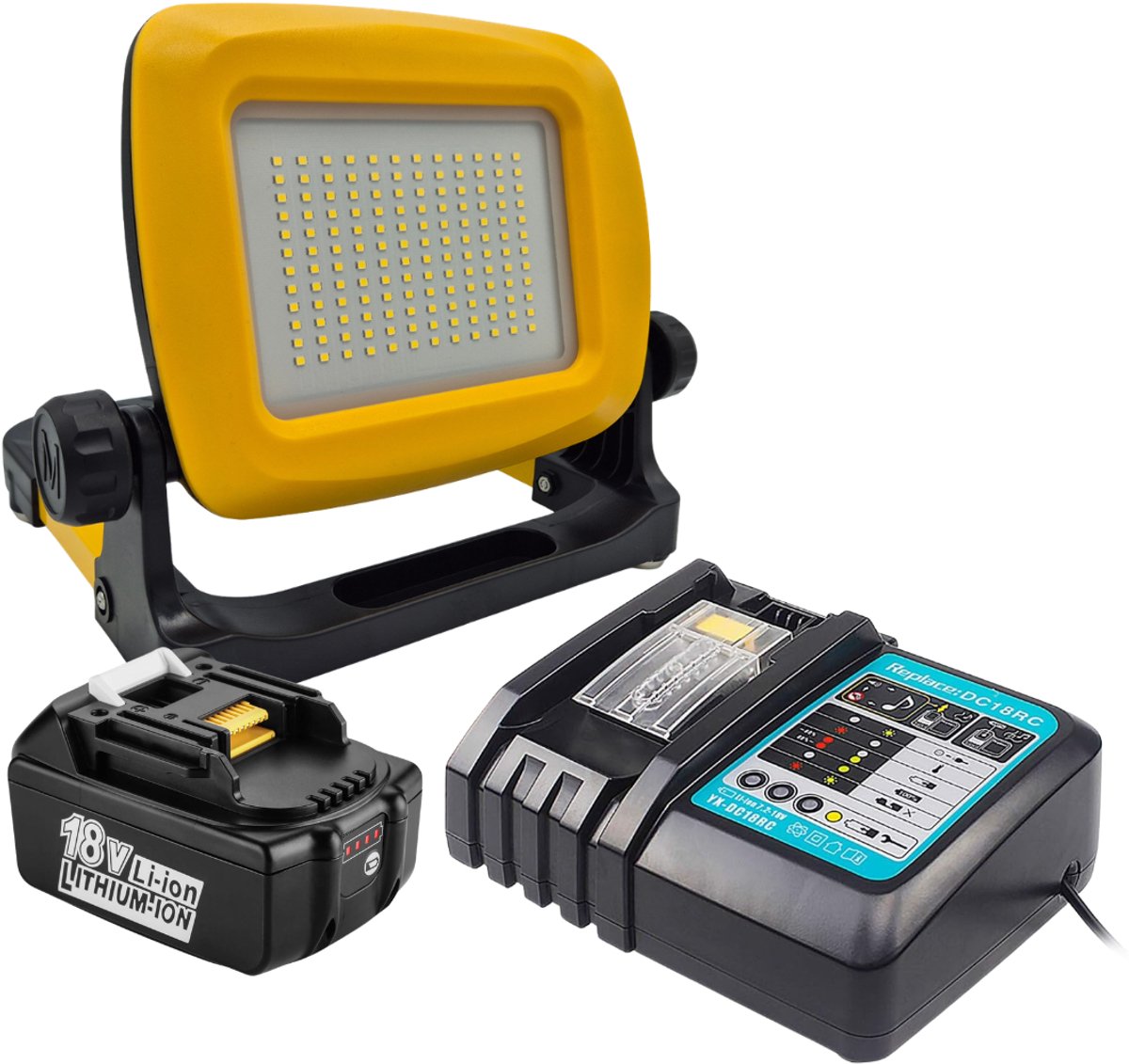 Krylanso® - LED Bouwlamp + Accu en Oplader voor Makita LXT 18V - 3100 Lumen - 5.5Ah Accu - Compatibel met Makita LXT - USB Powerbank
