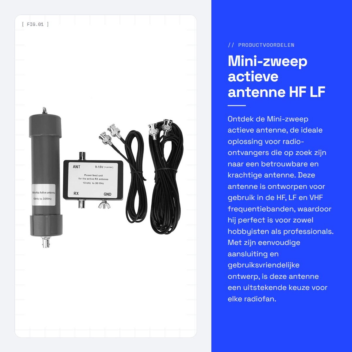 Dailygoods- Actieve Antenne - 10 KHz-30 MHz - Draagbare BNC-BNC Coaxkabel - Antennevoeding - Verbindingslijn - Schokbestendig - Radio Antenne