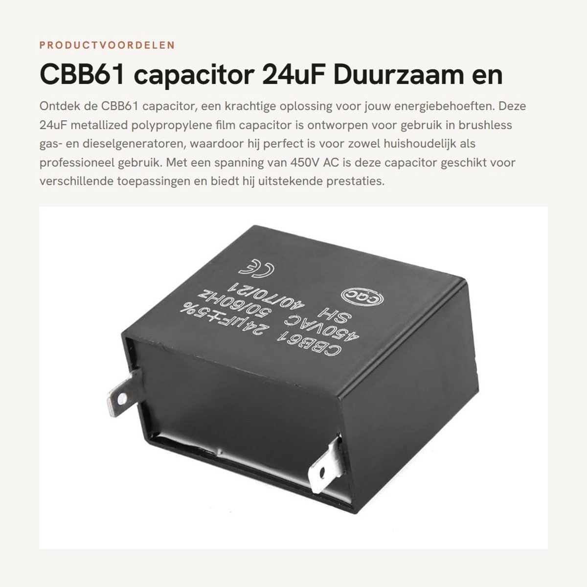 Dailygoods - CBB61 capacitor - 24uF - Duurzaam en betrouwbaar - Rond - 450V AC - Capacitor voor generators - Geschikt voor 50Hz/60Hz