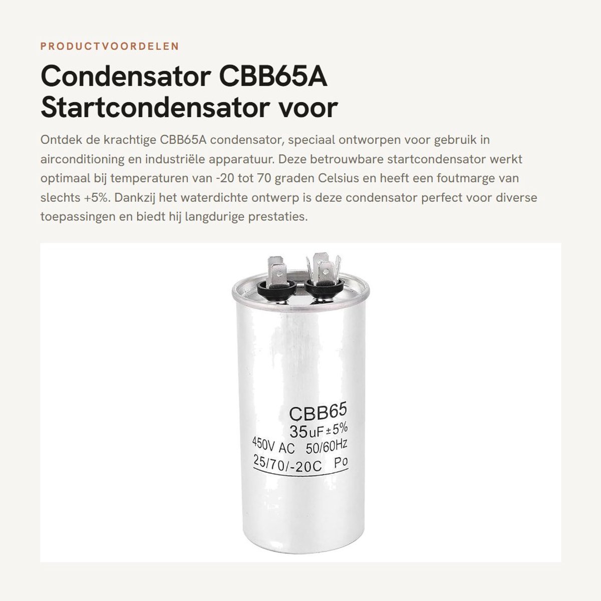 Dailygoods - Condensator - CBB65A - Startcondensator voor airconditioning - 450V - 35UF - Waterdicht en betrouwbaar - Ideaal voor industriële apparatu...