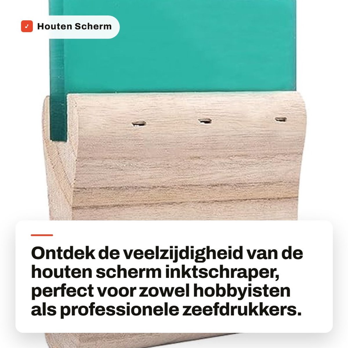 Dailygoods- Inktschraper 10 cm - Houten/Rubber - Ergonomische Handgreep - Slijtvast - Oplosmiddelbestendig - Plat 35 mm - Rakel