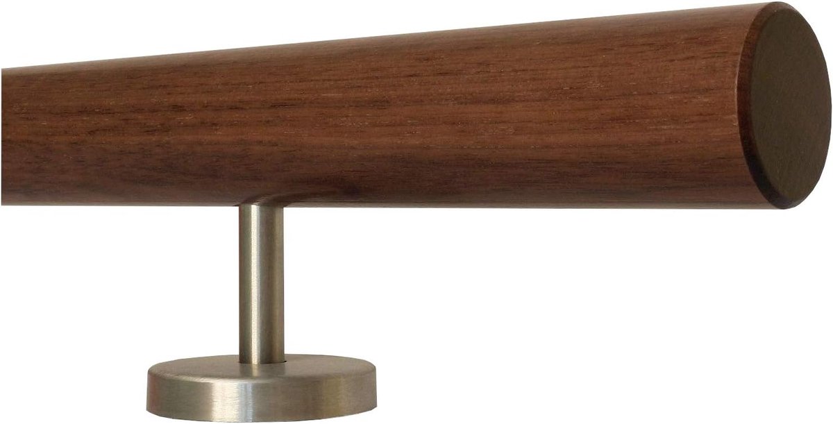 Houten Leuning - Walnoot Handgreep - Veilige Traploop - Roestvrij Staal - 30-500 cm - Natuurlijk Hout