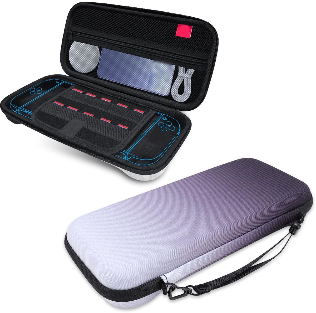 Dailygoods- Hardcase Draagbare Reiscarrycase - Beschermende Opbergtas - 10 Gamekaartvakken - Geschikt voor 2 (2025-versie) - Schokbestendig - Duurzaam ontwerp