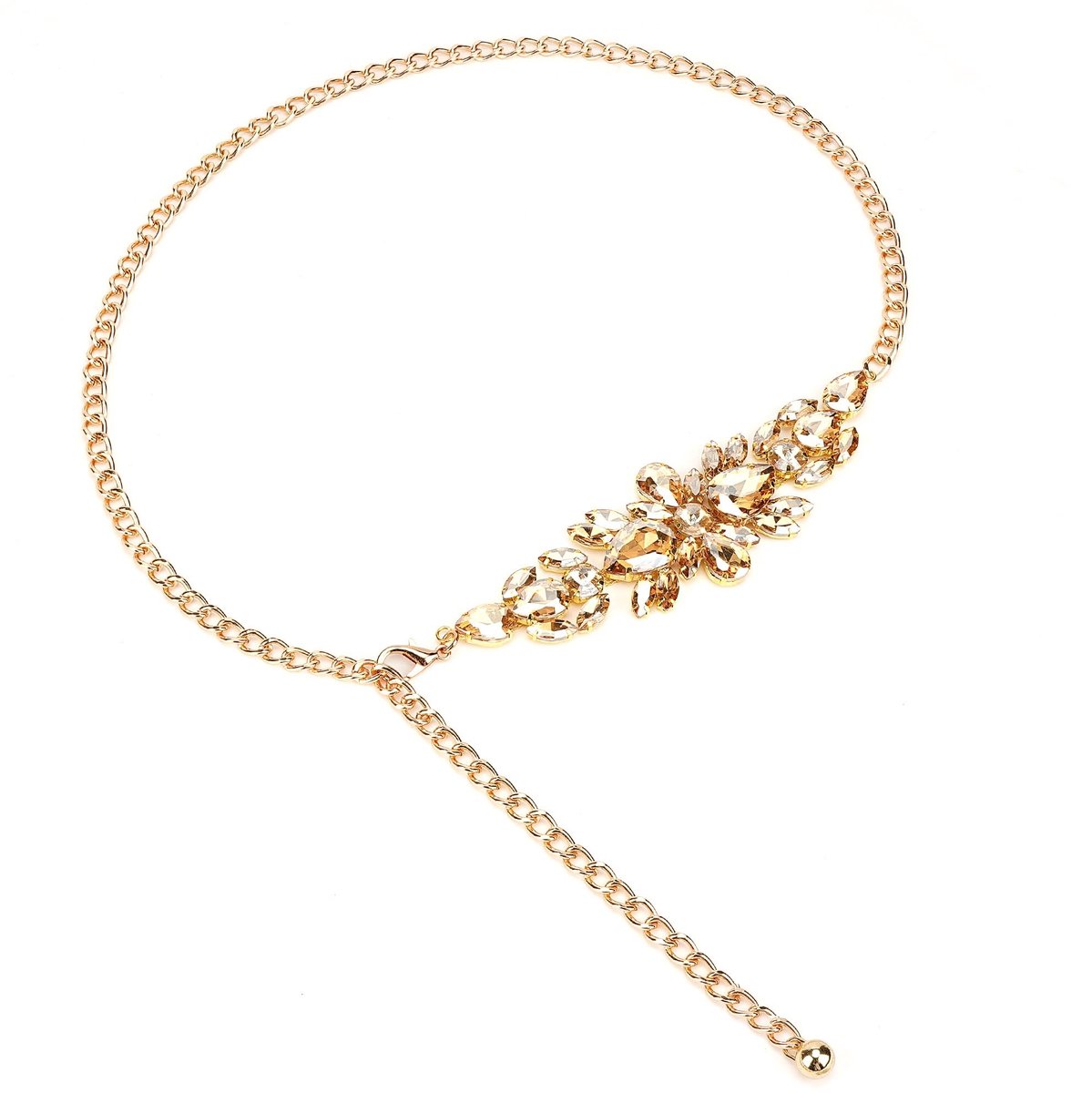 Dailygoods- Tailleketting Extra Lang 125 cm - Verstelbare Body Riem - Chunky Riem - Metalen Ketting - Nepdiamanten Inleg - Geschikt voor Jurken - Heupketting