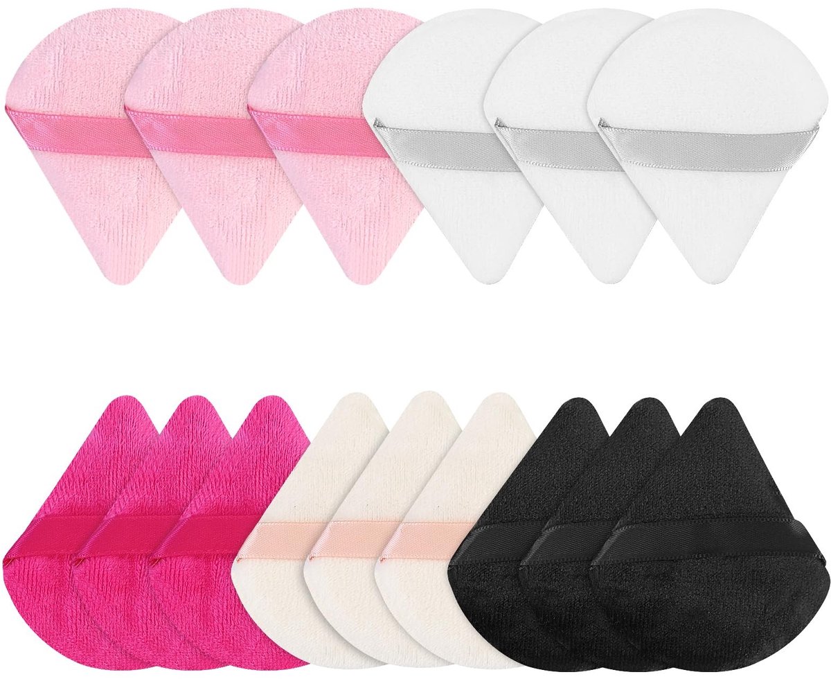 Dailygoods- Make-upkwasten Set 15 Stuks - Driehoekige Poederkwasten - Make-up Sponsjes - Wasbaar - Herbruikbaar - Geschikt voor Nat en Droog Gebruik - Make-upspons