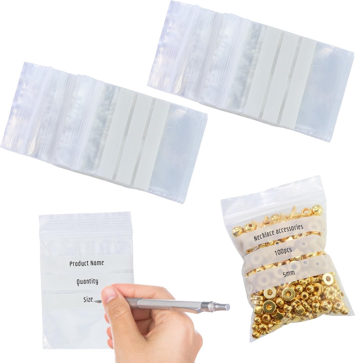 Dailygoods- Zakjes 220 stuks - 5 x 7 cm - Transparante kunststof - Hersluitbare sluiting - Beschrijfbaar ontwerp - Veilige verzegeling - Opbergzakjes