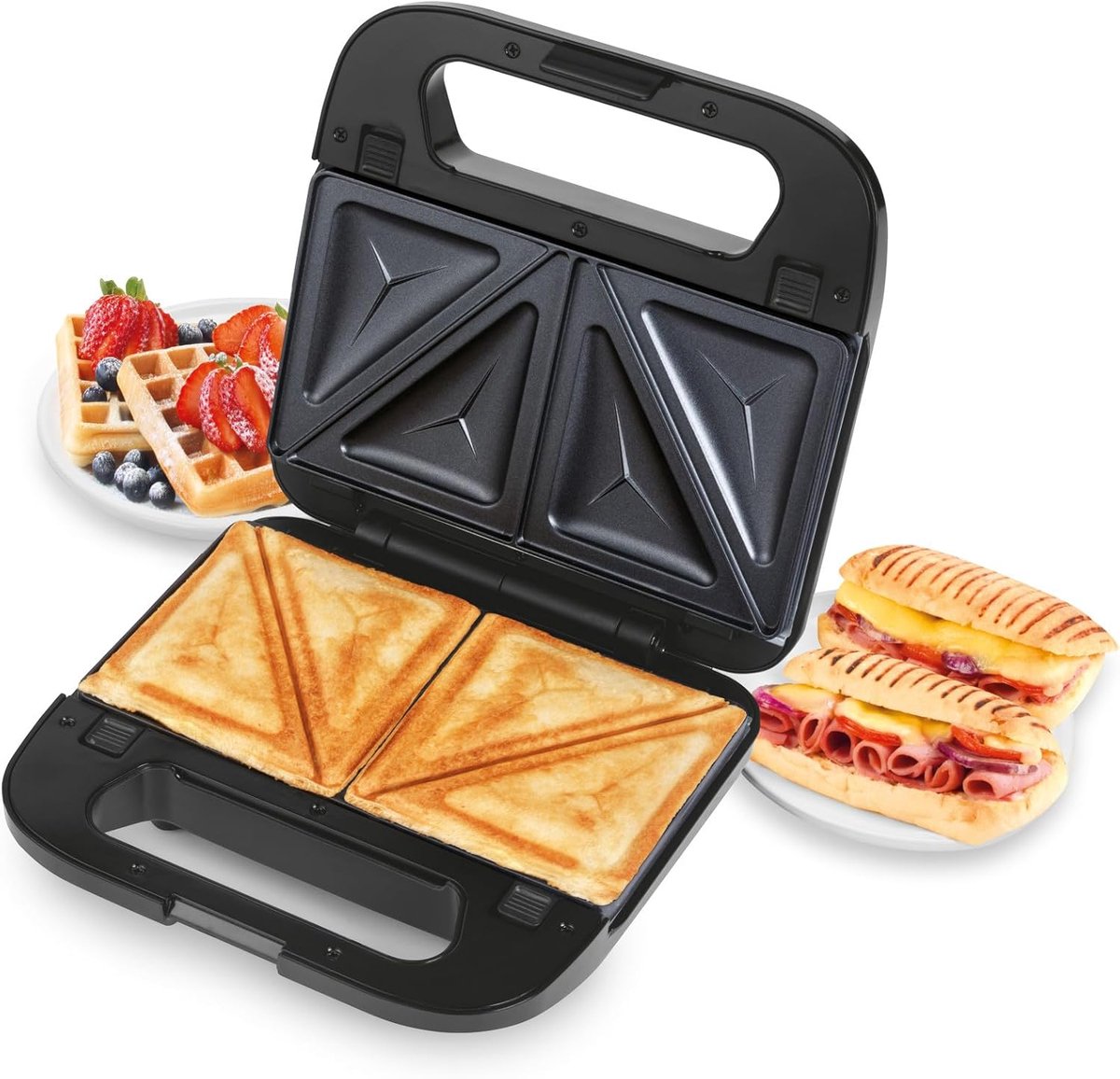Snack Maker - 3-in-1 Apparaat - Snelle Snacks Maken - Verwisselbare Platen - 22.5 cm - Zwart