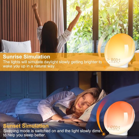 Lichtwekker - Wekker met licht - Natuurlijk wakker worden - Zonsopgang simulatie - 11 Kleuren - Wit — afbeelding 2