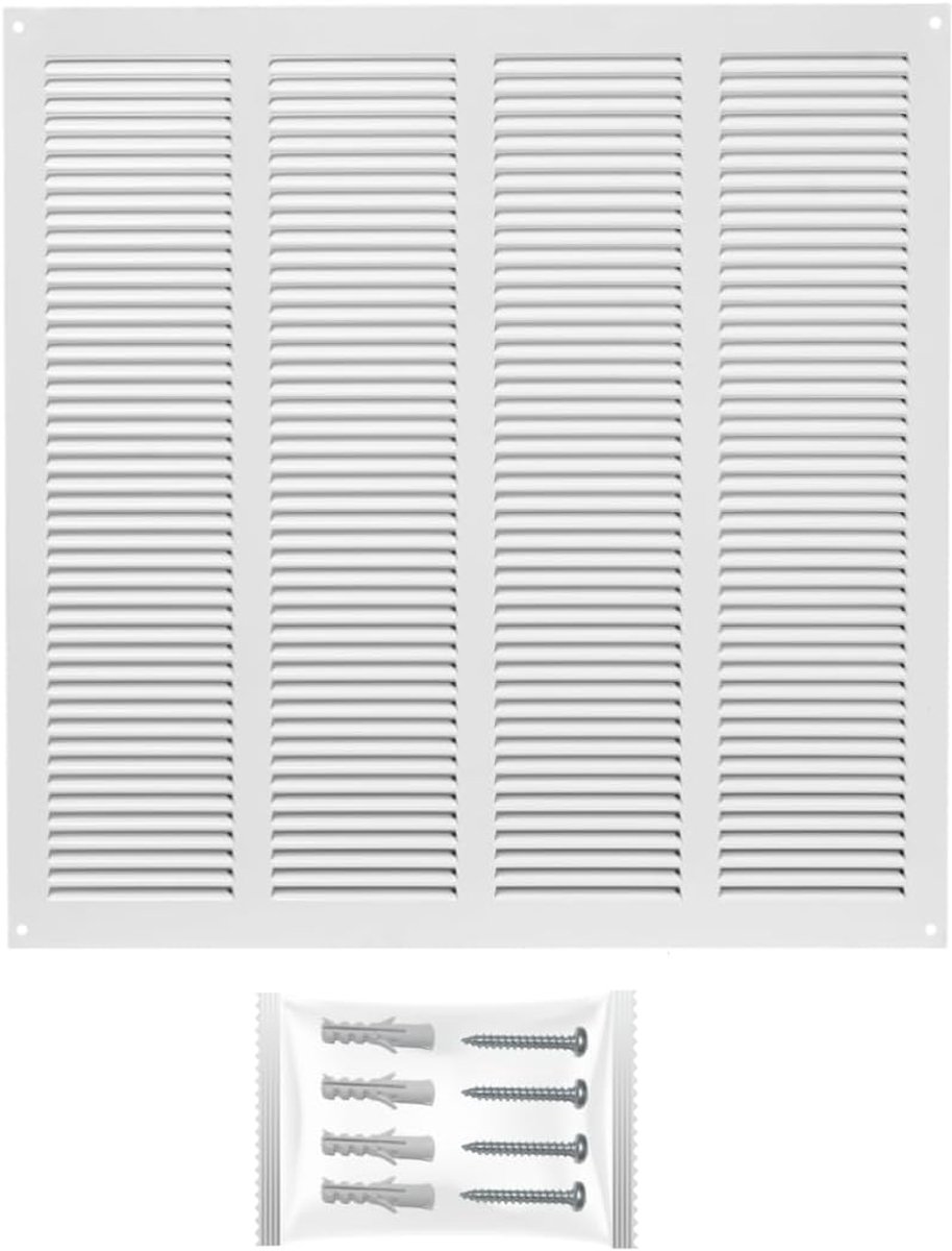 Ventilatiegrille Metaal - Rooster Uitlaatpijp - Luchtstroom Regelen - Met Insectenbescherming - 400 x 400 mm - Wit