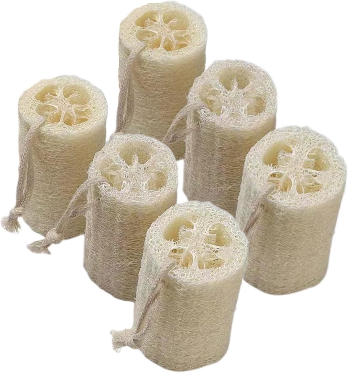Loofah Spons Set - Natuurlijke Scrubber - Huidverzorging Douche - 100% Plantaardig - 6 Stuks - Natuurlijk Beige