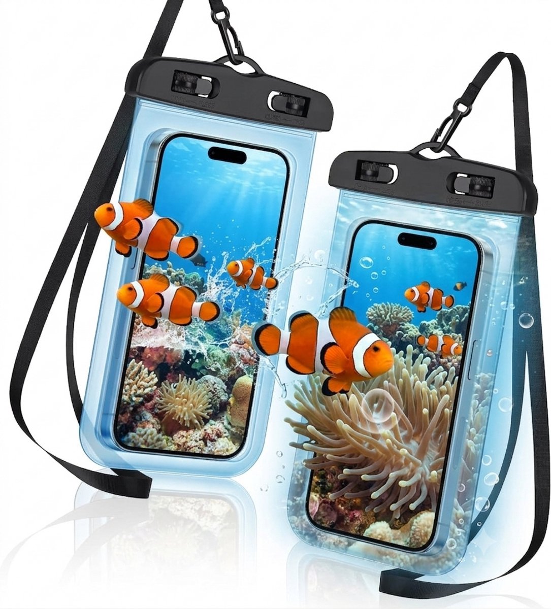Livatto Waterdichte Telefoonhoes 2 Stuks IPX8 Universele Onderwater Droge Zak met Verstelbare Lanyard voor iPhone 16 15 14 13 12 Pro XS Samsung S24 S23 Huawei tot 7,2 inch